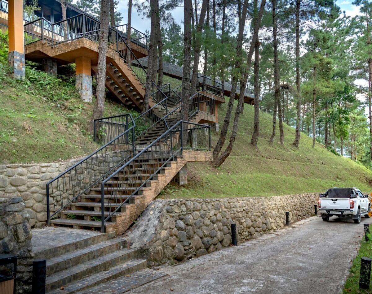 Smoky Mountain Cabins: How to Choose the Right One for Families 4 a mountain resort driveway surrounded by lush forest and distant hills. 29000355 scaled 1